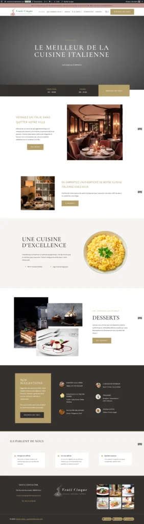 Demo Venti Cinque, Site pour restaurant avec vente à emporter