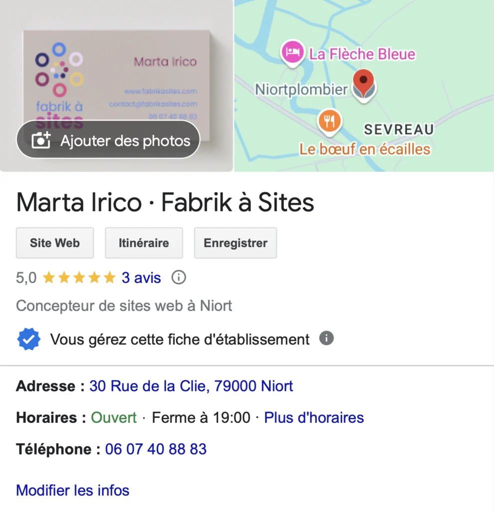 Fiche établissement Google