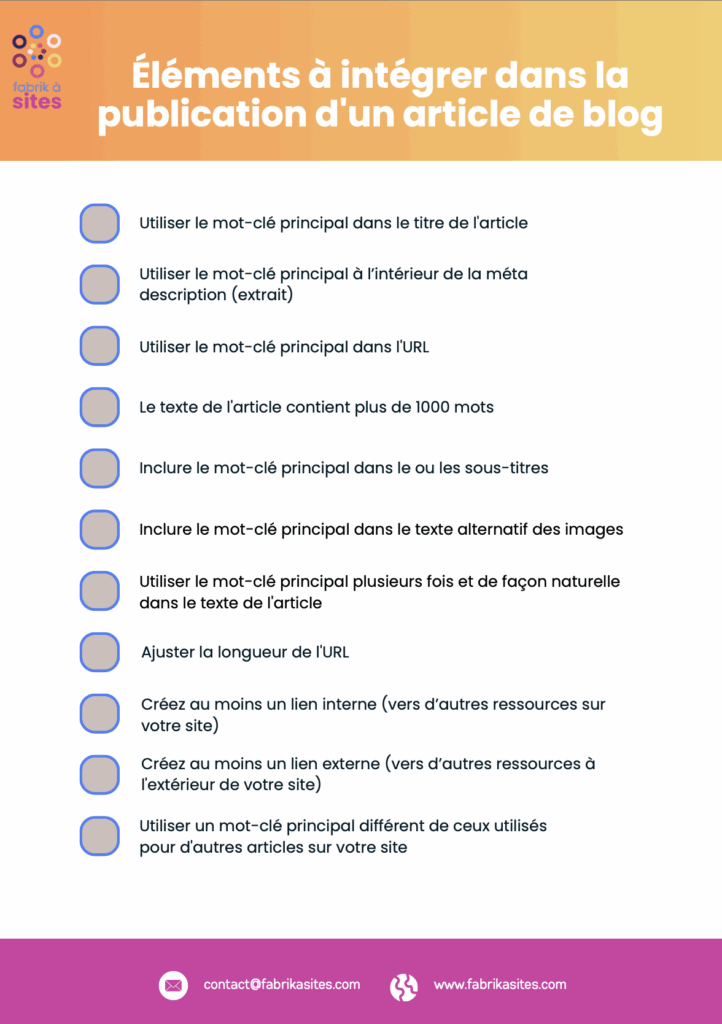 Image check list éléments à intégrer